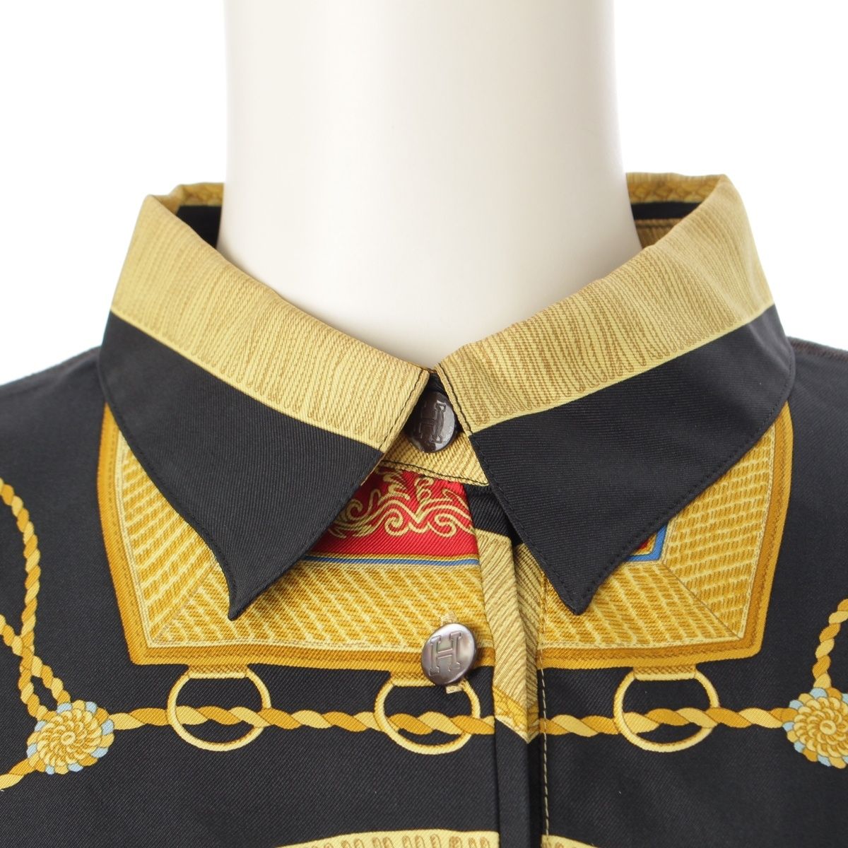 正規 美品☆エルメス Hボタン シルク カシミア混 切替 ニットブラウス 希少 エルメス(HERMES)|HERMES ニット切替シルクシャツ|HARDOFFオフ