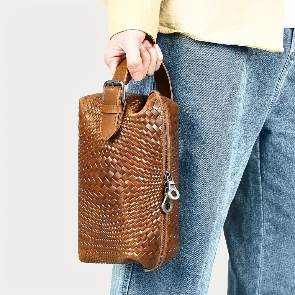 クラッチバッグ ハンドバッグ 鞄 かばん 牛革 大容量 収納 カジュアル スタイリッシュ 実用的 耐久性 日常使い ギフト 多目的 メンズ ファッション ホースレザー レトロ 個性的 編み込み ブラウン コーヒー カジュアル 本革