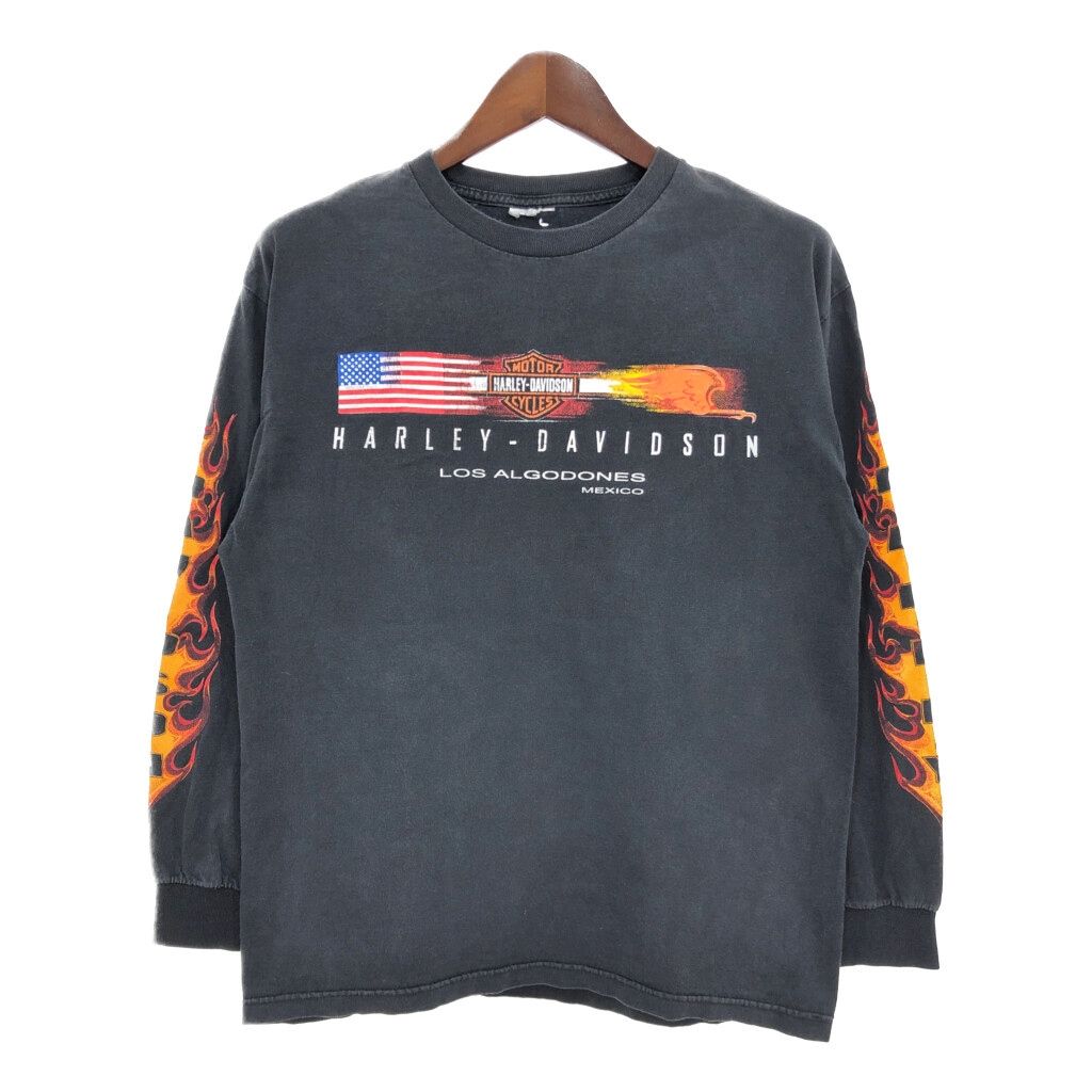 HARLEY DAVIDSON ハーレーダビッドソン 長袖Ｔシャツ 袖プリント ブラック (メンズ S相当) 中古 古着 T0011