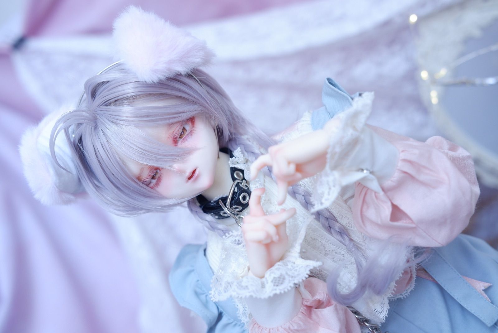 DDH-09 セミホワイト肌 カスタムヘッド＋手描きアイ＋ウィッグ ソフビ