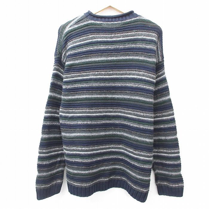 M/古着 ペリーエリス 長袖 セーター メンズ 90s クルーネック 紺他