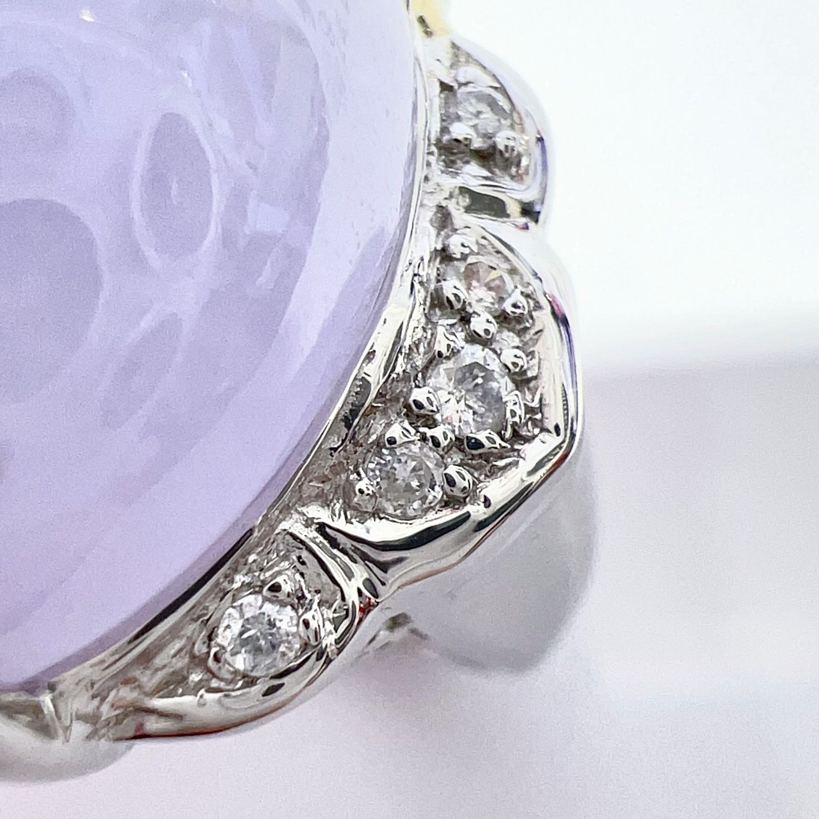 Pt900 天然 翡翠 ラベンダージェイダイト ダイヤ リング 10号 J21.17ct 