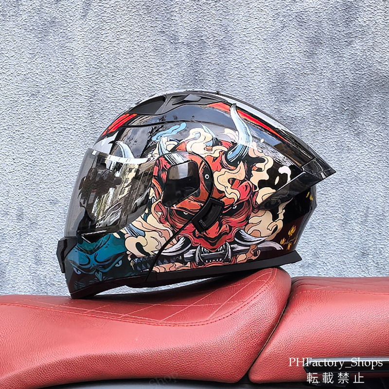 バイクヘルメット フリップアップヘルメット フルフェイスヘルメット DOT承認 クラッシュヘルメット 耐久性 安全性 通気性 男女兼用 鬼マスク ブラック A129