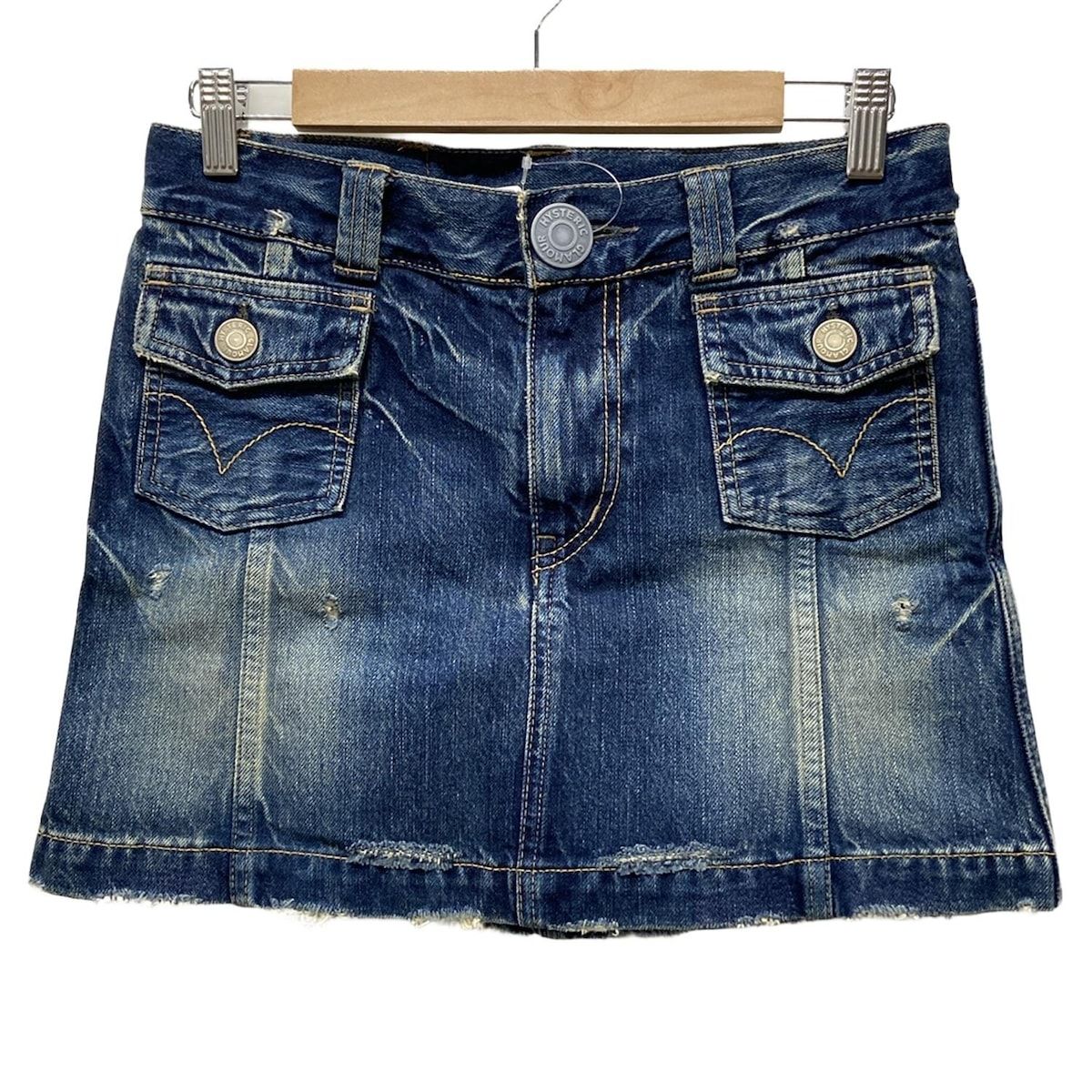 HYSTERIC GLAMOUR ヒステリックグラマー ミニスカート サイズS レディース 2AK-2512 ブルー ダメージ加工|デニム