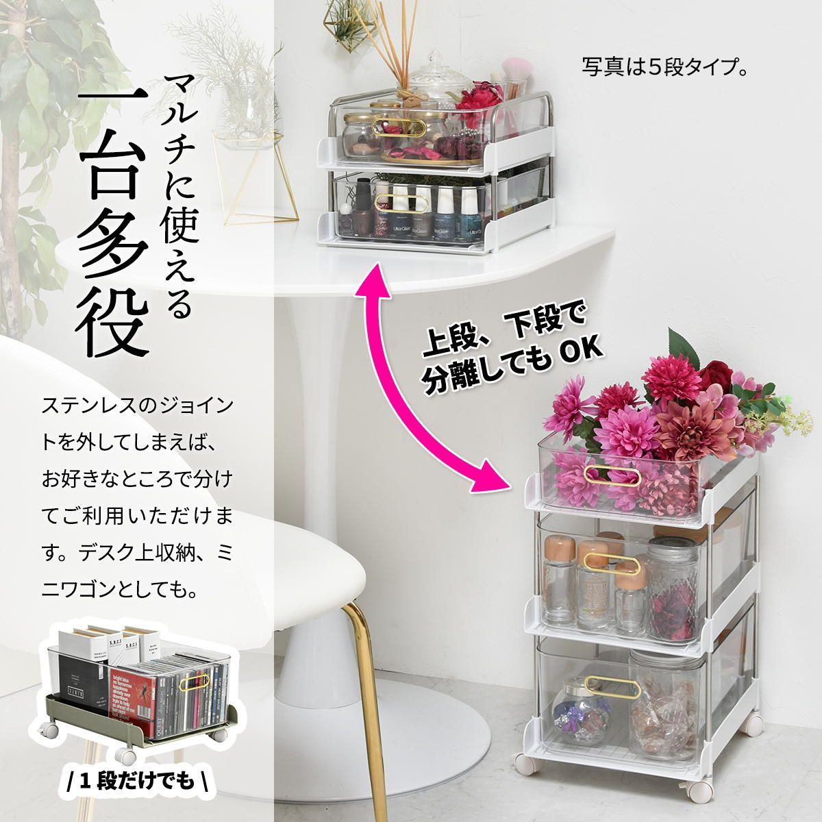 【お値下げしました】マルチワゴン 引出し 5段 キャスター付き 楽天市場】地球家具 マルチワゴン 引き出し 5段 キャスター付き