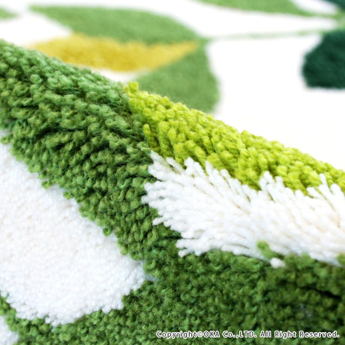 売切注意 お急ぎ下さい 約45×75cm アイボリー コーナー吸着 ナチュラル 葉っぱ柄 リーフグリーン 吸着 洗える ラグ 玄関マット カーペット オカ OKA 大判 ウィルトン織