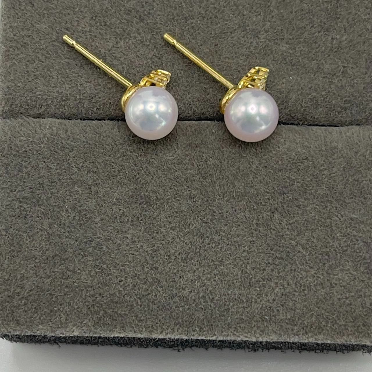 新品 K18YG アコヤ パール ピアス 5.5ミリ ダイヤモンド 0.015ct 上品  
