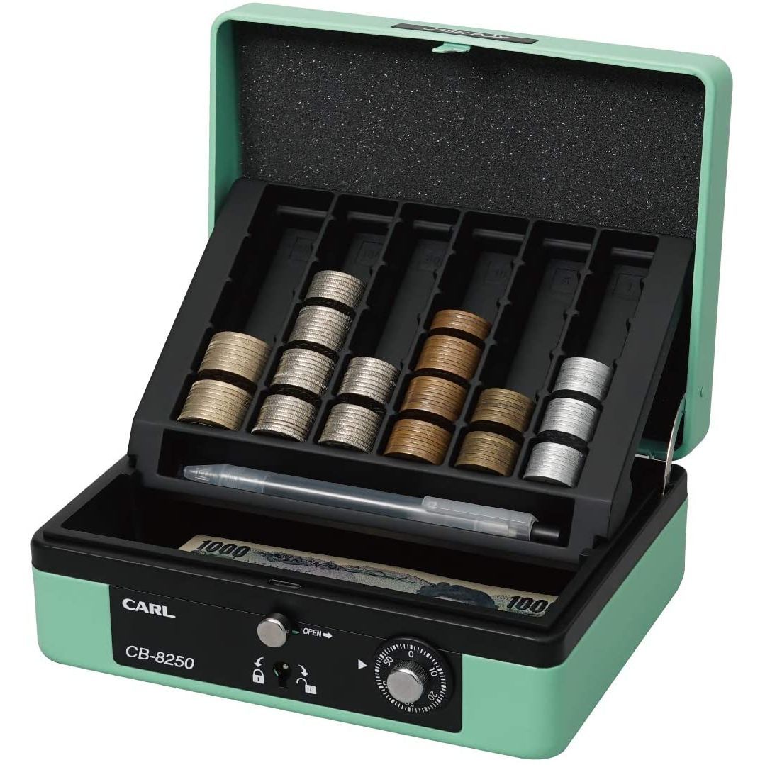 （まとめ買い）カール事務器 キャッシュボックス 手提げ金庫 簡易レジ A6サイズ ライトグリーン CB-8250-U 【3個セット】