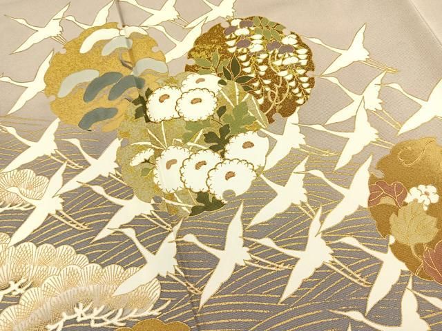 平和屋着物□豪華色留袖 駒刺繍 雪輪飛鶴花文 暈し染め 金彩