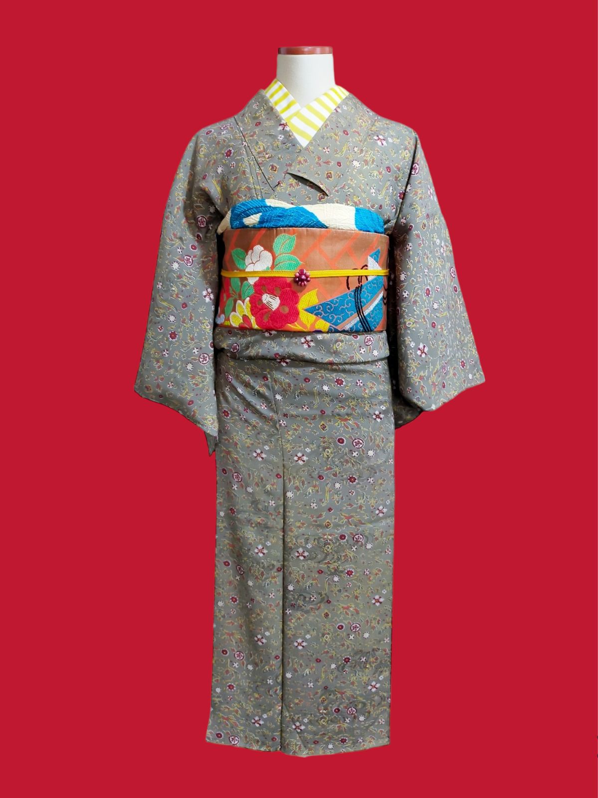 アンティーク　椿の着物と帯　セット 椿 着物 名古屋帯 アンティーク着物セット - メルカリ