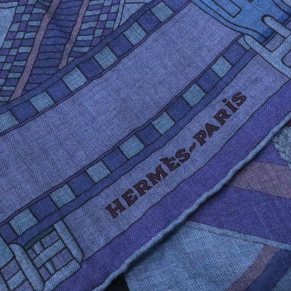ユーティリティのある 広尾店 エルメス HERMES カレ140 大判スカーフ ジグザグのサングル カシミア70％ シルク30％ 17354