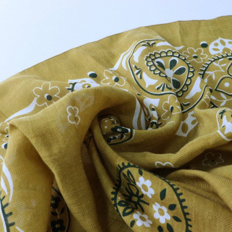 美品 マニプリ manipuri 大判コットンシルクストール/カーキ