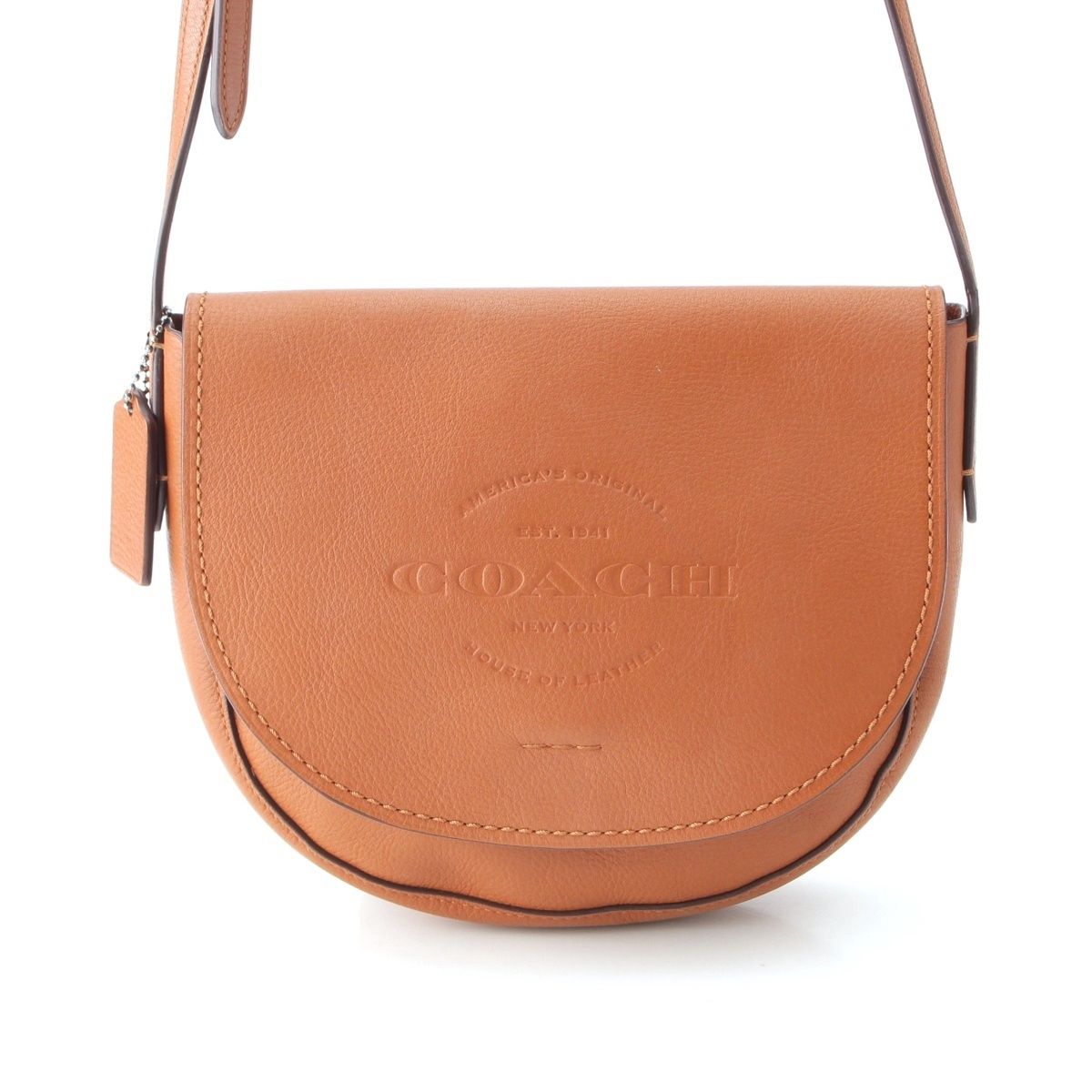 美品 COACH コーチ☆シボ革 ロゴ型押しショルダーバッグ レザー ブラウン コーチ レザー ロゴ型押し 人気 ショルダーバッグ ブラウン【】 COACH