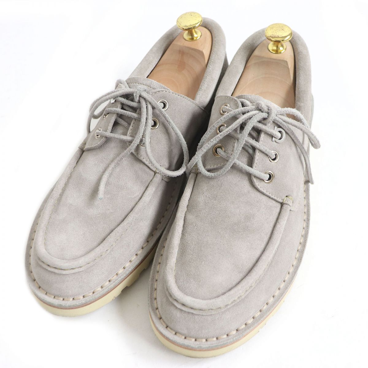 ドンドン見直し □Salvatore Ferragamo|サルヴァトーレフェラガモ SLASH スウェードレザー モカシン|デッキシューズ グレー 6 1|2 イタリア製 き