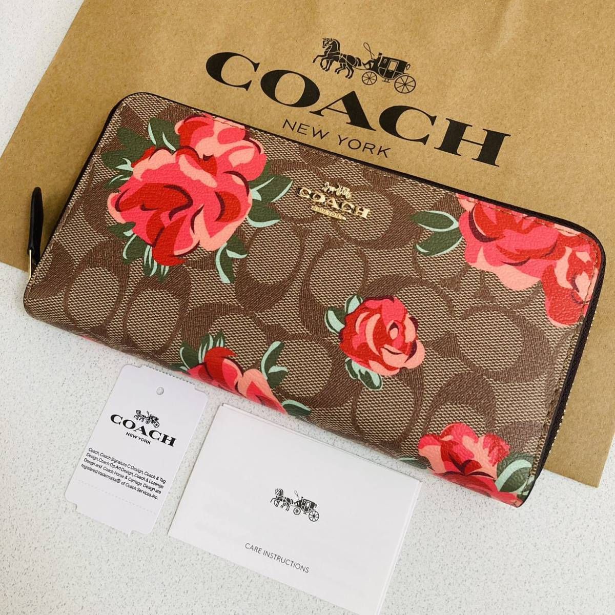 ☆COACH コーチ 長財布 シグネチャー F39189 カーキ フラワー