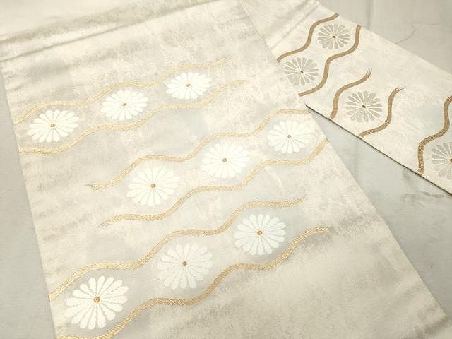 平和屋着物●九寸名古屋帯　銀座きしや　菊　たとう紙付き　金糸　正絹　逸品　CAAV5216yk 平和屋着物○九寸名古屋帯 銀座きしや 菊 たとう紙付き 金糸 正絹 逸品