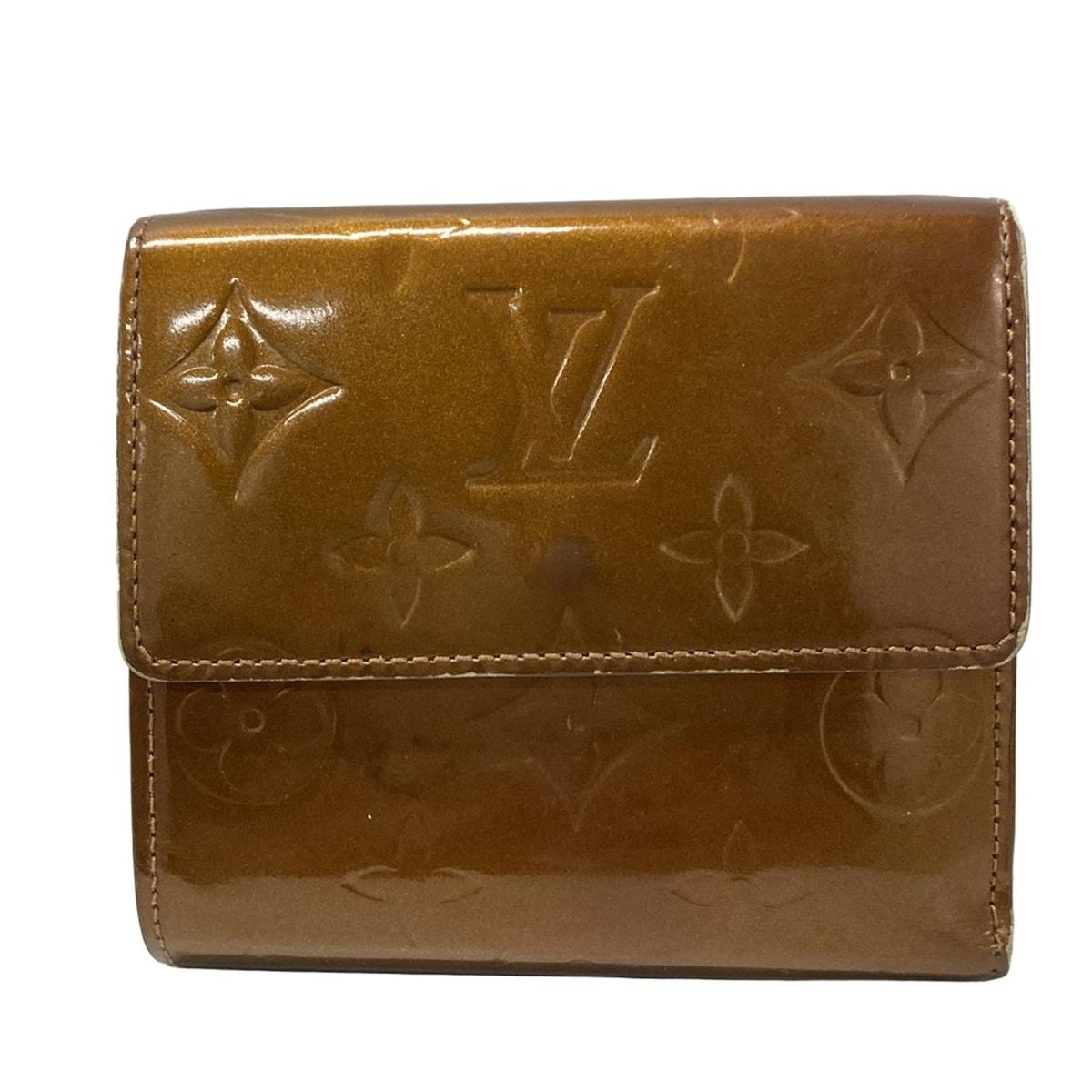 LOUIS VUITTON ルイヴィトン Wホック財布 モノグラムヴェルニ ポルトモネビエカルトクレディ M91170 ブロンズ レザー