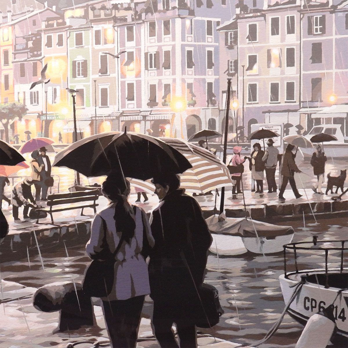 笹倉鉄平 雨のポルトフィーノ 風景画 作家直筆サイン 夜景 笹倉鉄平 雨のポルトフィーノ 風景画 作家直筆サイン 夜景