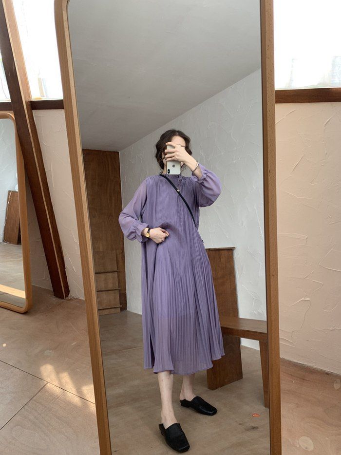 プリーツワンピース ワンピース ロング 長袖 春 夏 秋 秋服 ロング