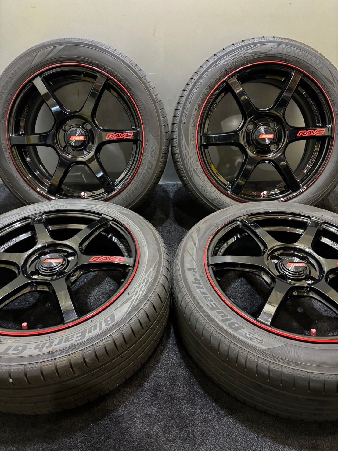 185/55R16 YOKOHAMA/BluEarth-A AE50 22年製 RAYS グラムライツ GL-57C6 16インチ 6.5J +47 100 4H 夏タイヤ 4本 フィット (1-G987)