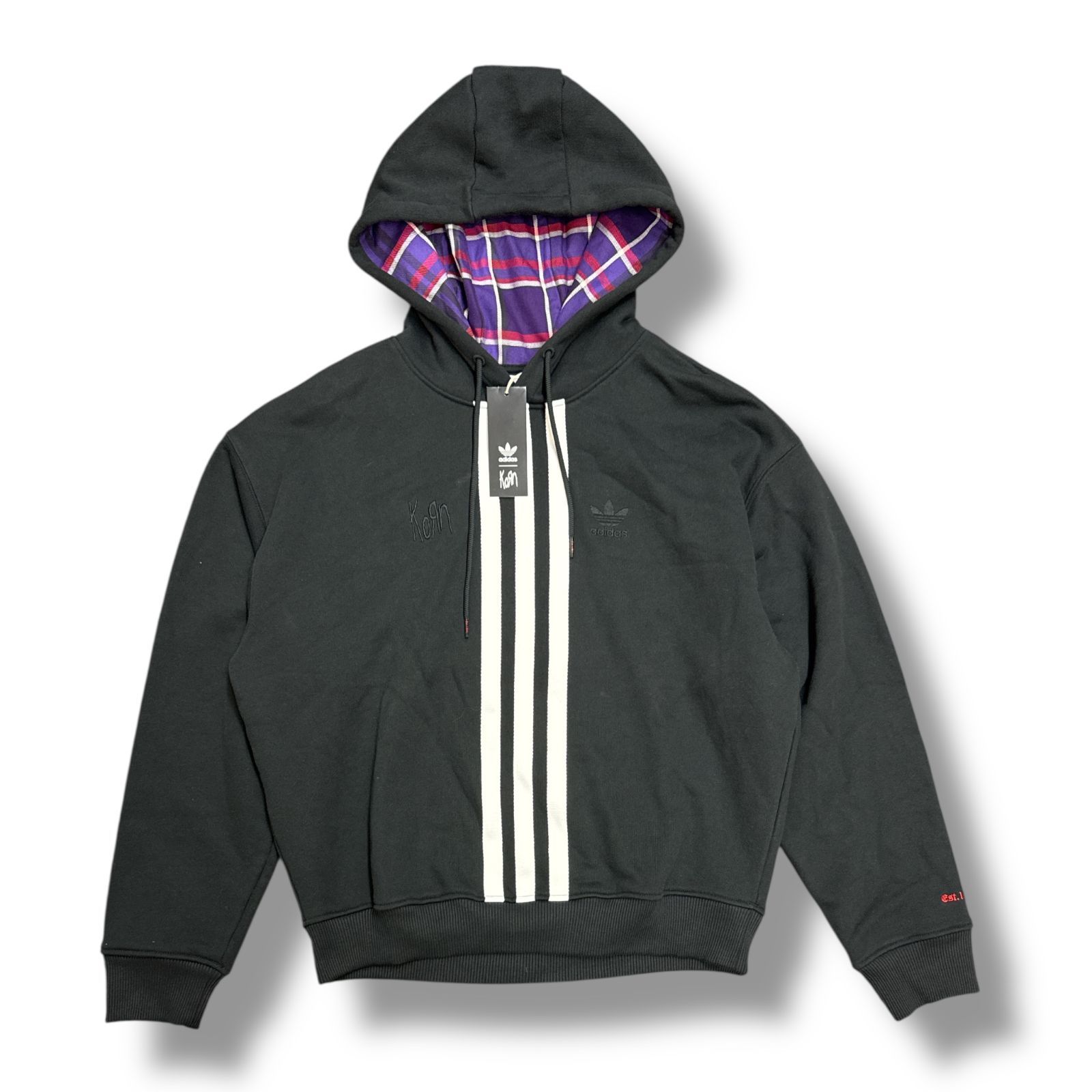 【アディダス】× KORN チェック柄 スウェットパーカー 参考上代19800円 未使用品 adidas KORN HOODIE BLACK コーン
