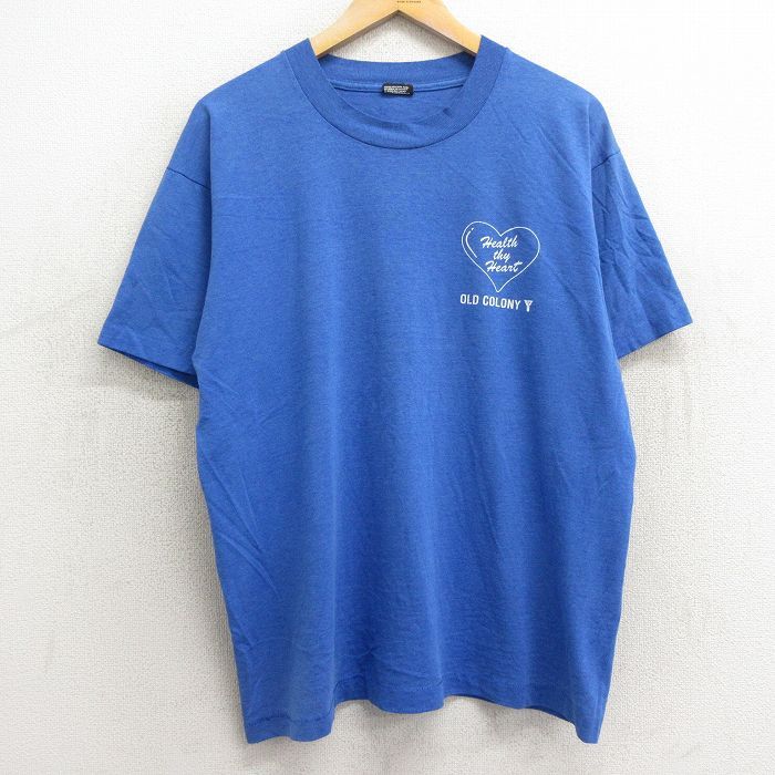 XL/古着 半袖 ビンテージ Tシャツ メンズ 80s ハート オールドコロニー クルーネック 青 ブルー 霜降り 24feb17 中古