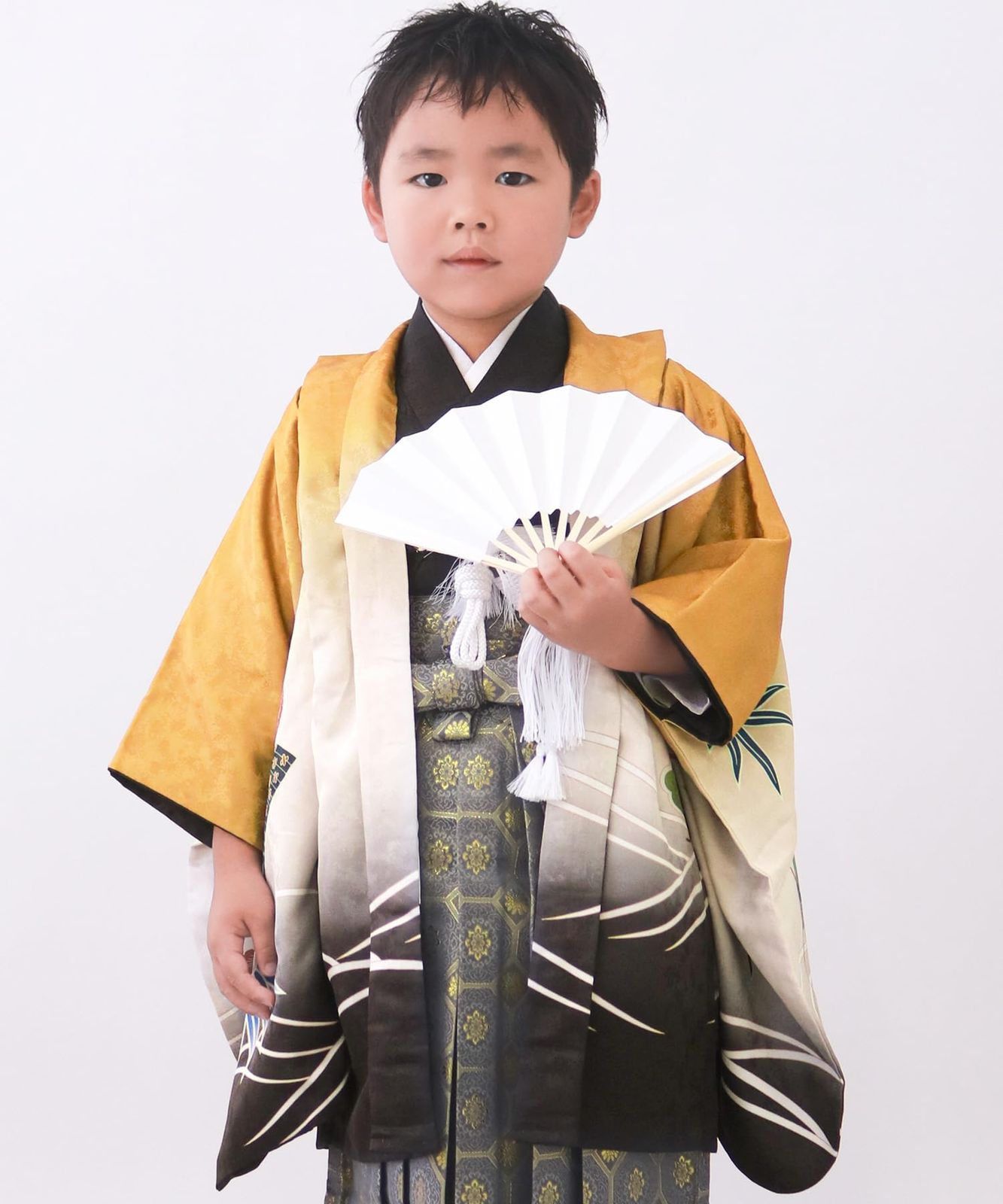 KYOETSU キョウエツ 七五三 5歳 男の子 着物 セット 羽織 袴 フルセット 753 絵羽 A 15 兜-金茶 藍鼠