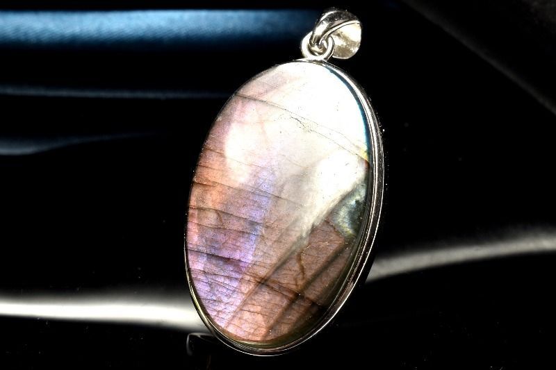 １点物 シルバー925 パープルシラー ラブラドライト 28x17mm オーバル ペンダントトップ パワーストーン 天然石 _PC6489