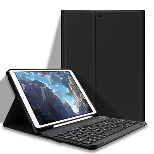 iPad 10.2″_ブラック iPad 10.2 キーボード ケース 第987世代 Bluetooth キーボード付きカバー iPad987通用 脱着式 ペンホルダー付き スタンド機能 オートスリープ機能 多角度調整 傷つけ防止 耐久性 