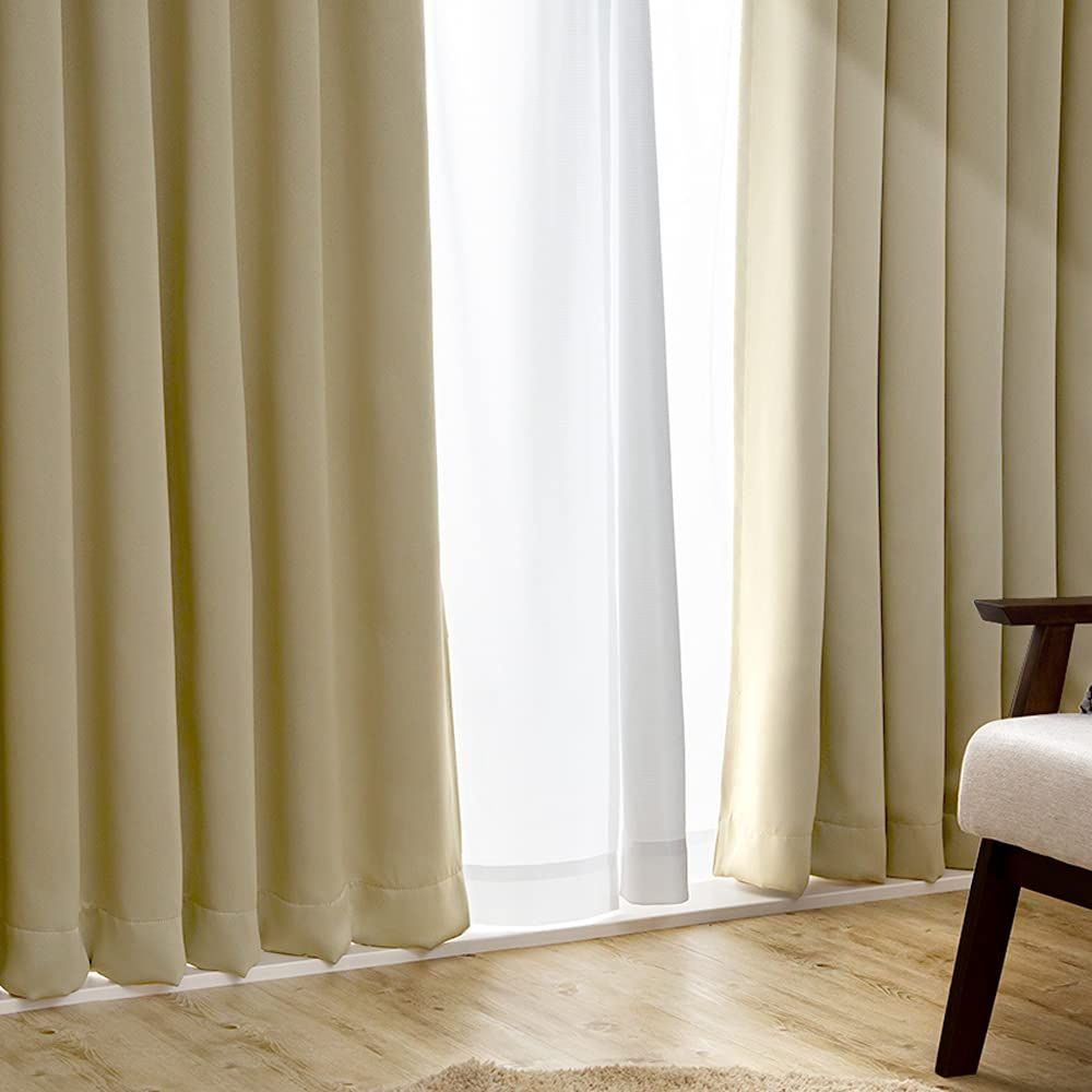 【特価商品】アイリスプラザ 遮光度99.99%カーテン 幅100×丈178cm 1級遮光 タッセル付き しっかり厚手 節電u0026省エネに 断熱/防寒 洗濯機OK 2枚組 ベージュ