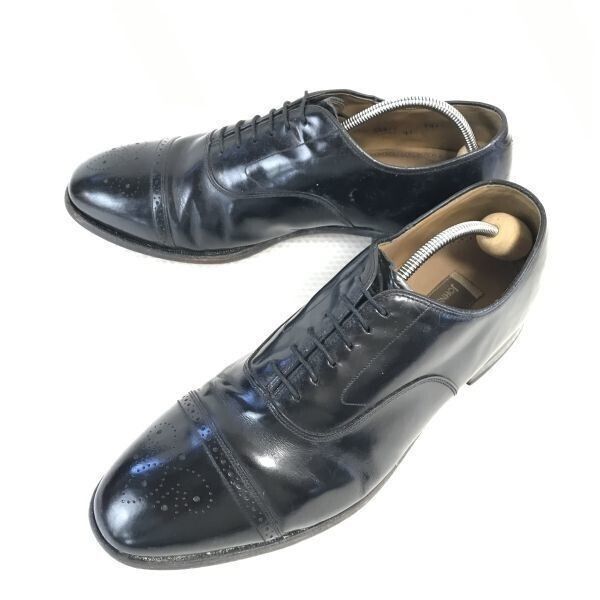Vintage ジョンストン＆マーフィー ガラスレザー|本革|ストレートチップ|キャップトゥ 10.5EEE|28.5|黒|BLACK dress shoes◆A-24