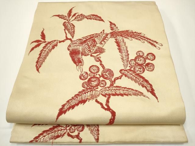 平和屋着物●龍村美術織物 たつむら 塩瀬 九寸開き名古屋帯 宿禽文 金糸 正絹 CAAX7272hy