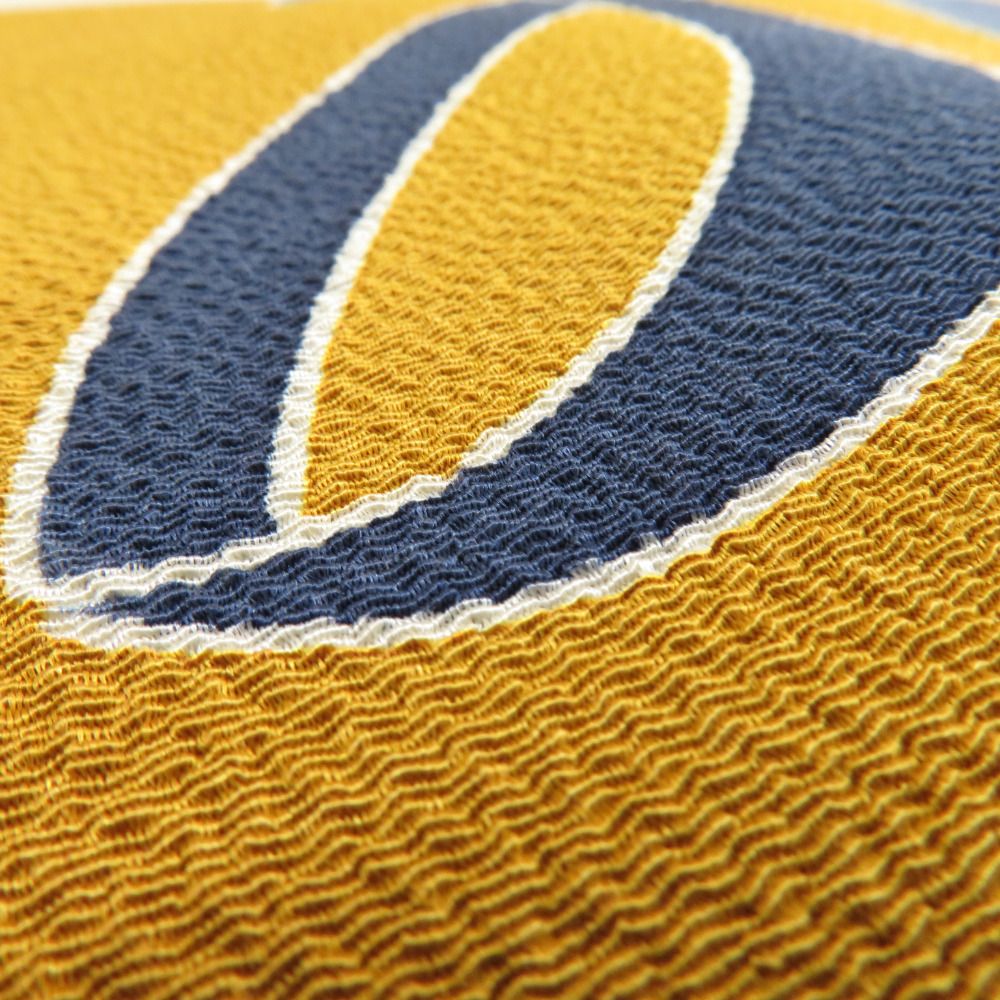 名古屋帯 栗山吉三郎 作家物 栗山紅型 京紅型 正絹 辛子色x青色 文字  