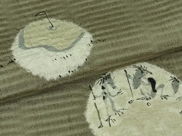 平和屋着物▽極上 訪問着 単衣 紬地 手描き ゴルフ 河童 カッパ 兎 鹿