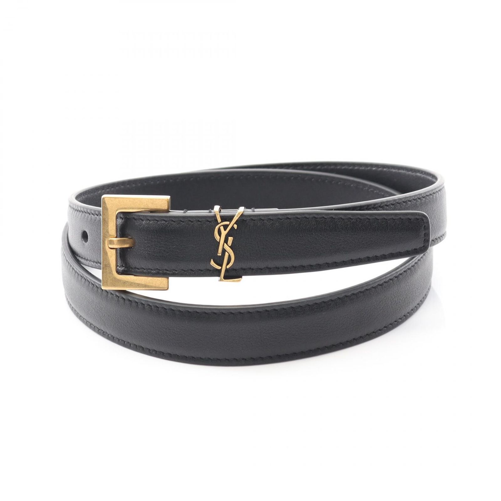 Saint Laurent Paris YSLロゴ レザーベルト ダークブラウン