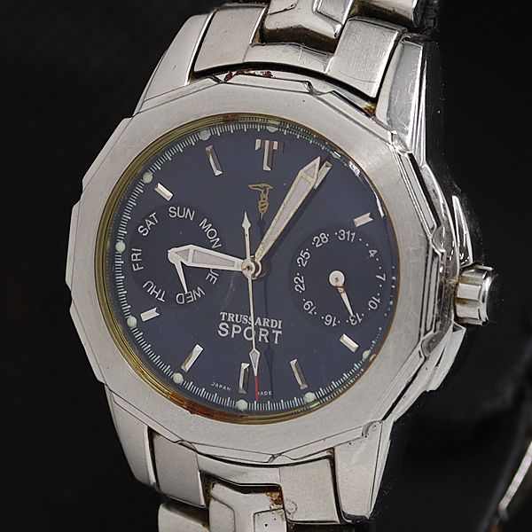 トラサルディ スポーツ TS-9026 QZ デイデイト 黒文字盤 メンズ腕時計 AOY 2000000 NSK