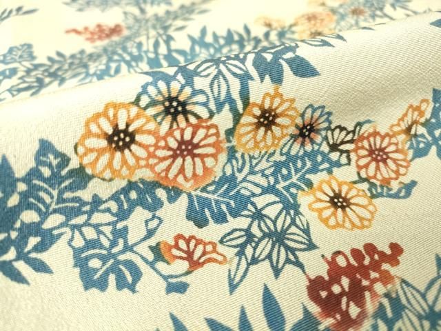 平和屋着物▽上質な色無地 単衣 草花地紋 藍白色 正絹 逸品 AAAZ1430fy