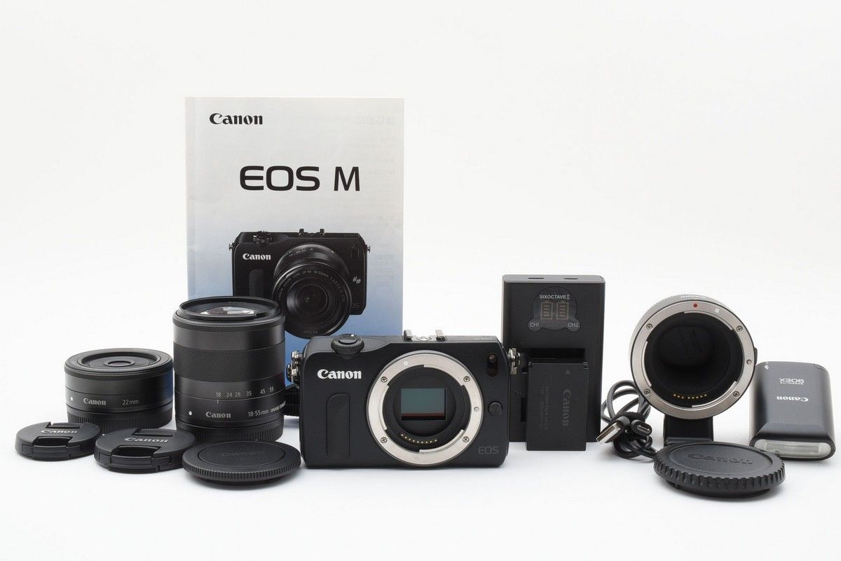 美品】Canon EOS M ダブルレンズキット EF-M18-55mm F3.5-5.6 IS STM/EF-M22mm F2 STM付属 ブラック  ミラーレス一眼カメラ - メルカリ