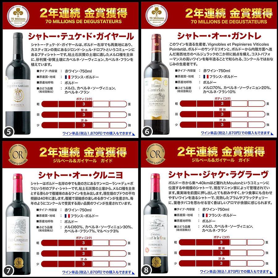 トリプル金賞＆W金賞入り！ボルドー赤ワイン12本セット-2