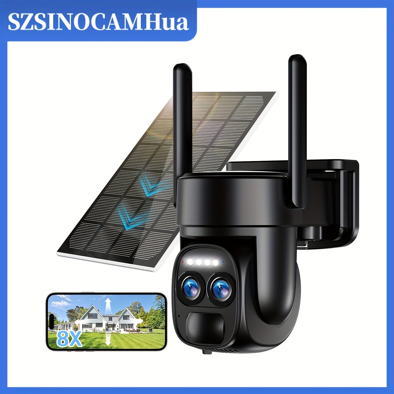 SZSINOCAM 2.4G|5GデュアルバンドWiFiカメラ - IP66防水 10倍ズーム 360°低消費電力太陽光パネル HD解像度 動作検出 ナイトビジョン スポットライトアラーム付き両方向音声 屋外使用 ワイヤレスホームセキュリティ 屋外セキ