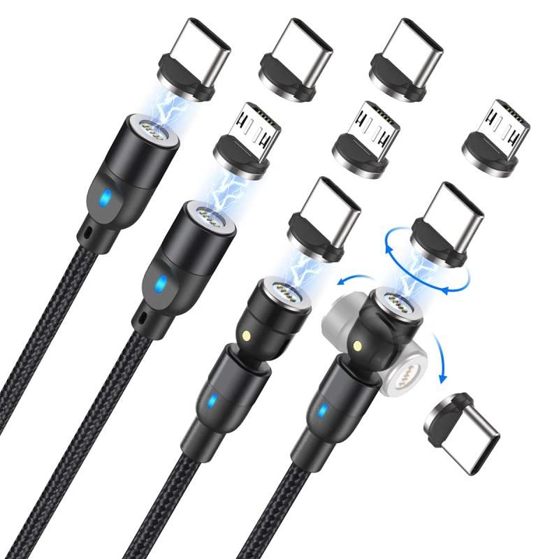 第三世代 マグネット 充電ケーブル 5ピン USB-C マグネット ケーブル 急速充電 ケーブル 360度 180度回転 QC3.0 Micro usb USB2.0|Android|Type-C対
