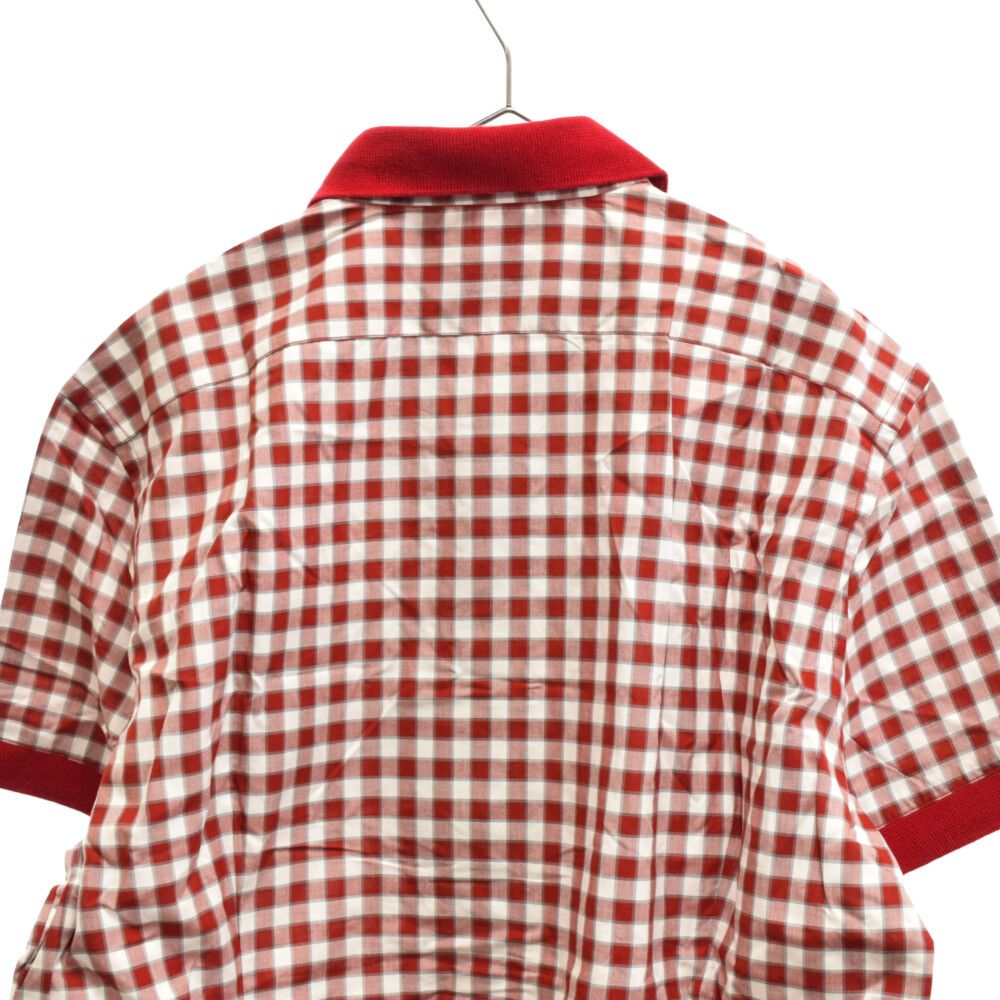 GUCCI (グッチ) ニット切替 ロゴ刺繍 チェックポロシャツ