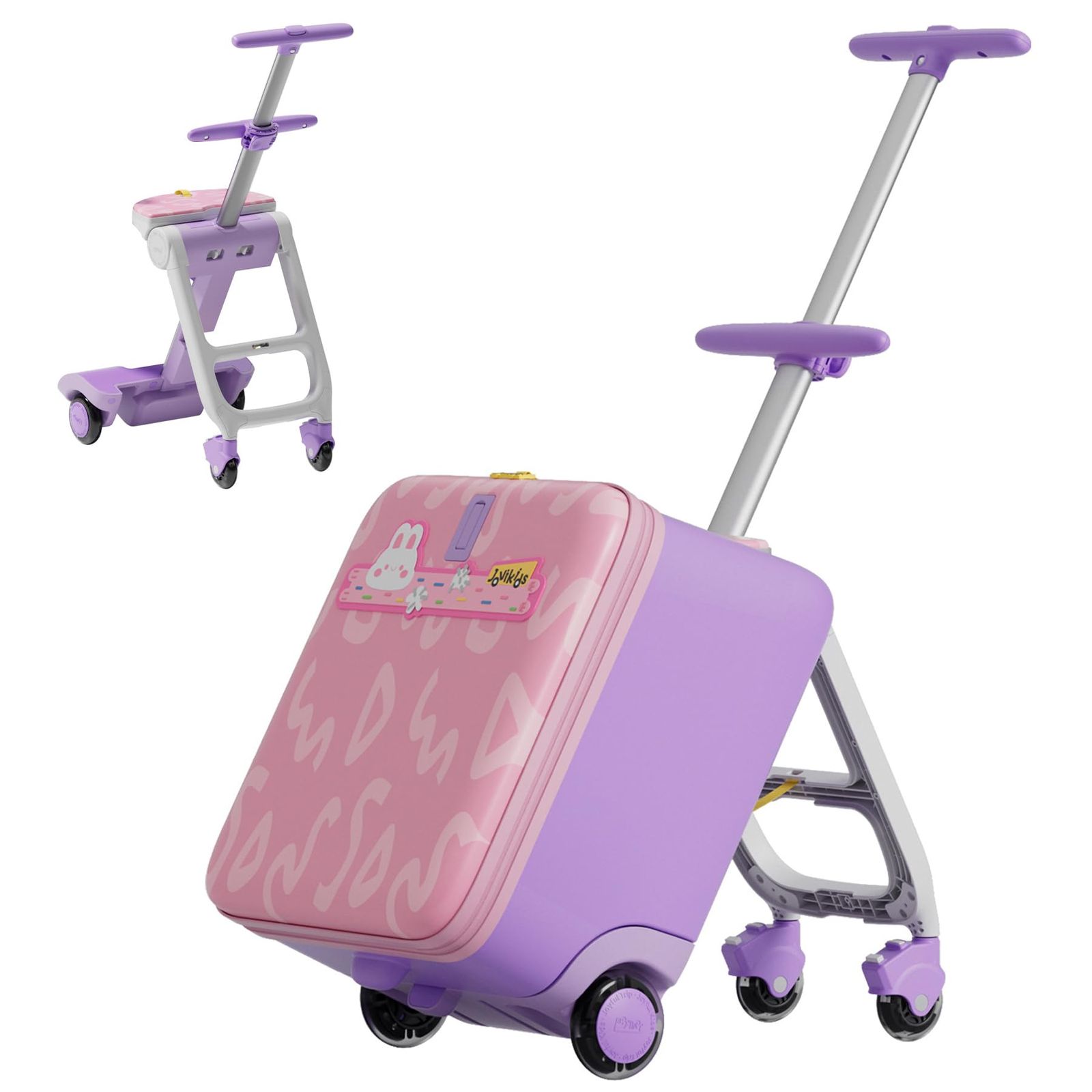 Jovikids 乗れるキャリーケース 子供 32L多機能子供 スーツケース フロントオープン 折りたたみ式でベビーカーに分解して使用することができます 旅行 遠足 帰省 ピンク