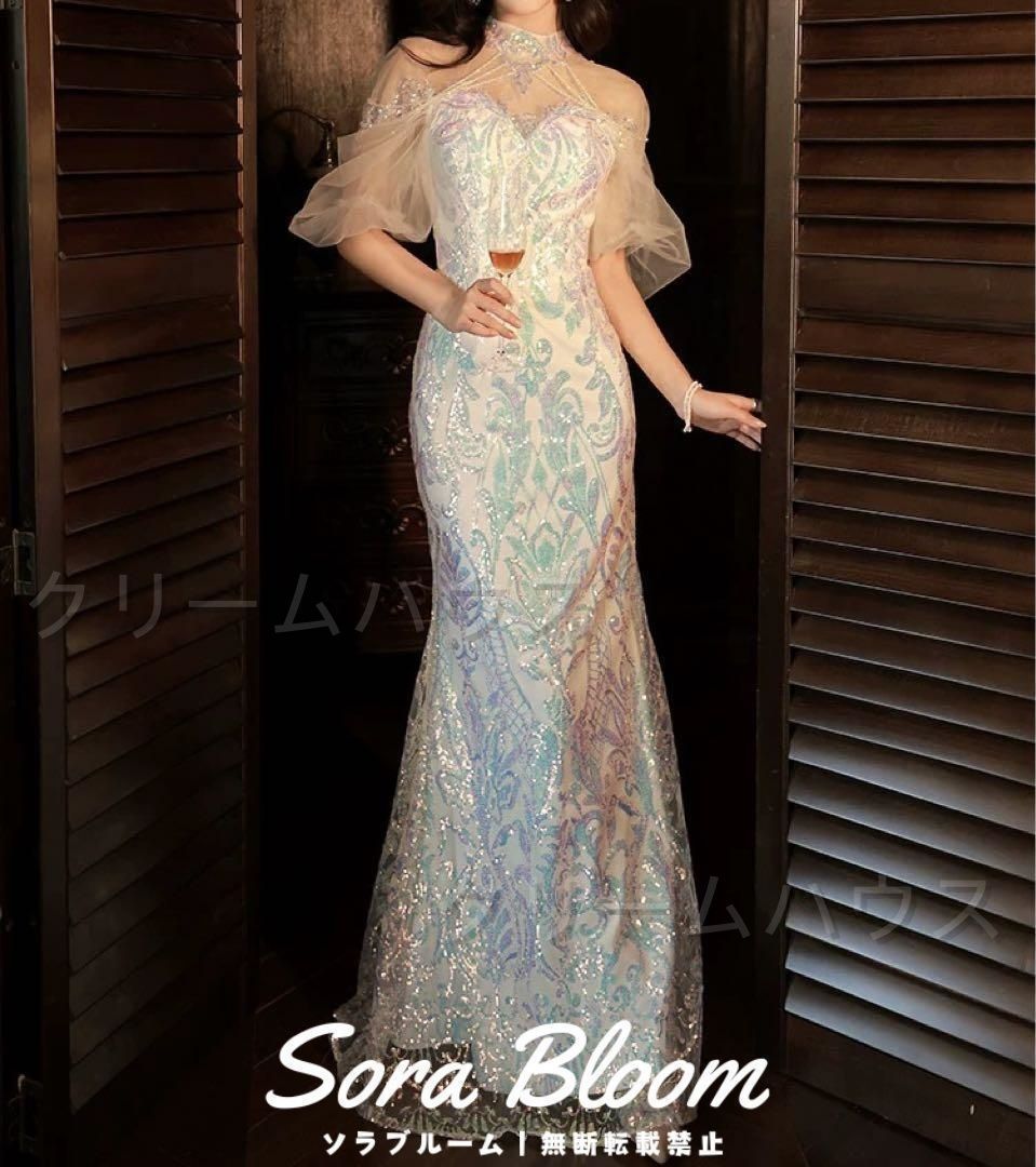 ?♥ オーロラのスパンコールにビジューが美しい イブニングドレス大人可愛い おとなかわいい スカート モード系ロマンチック