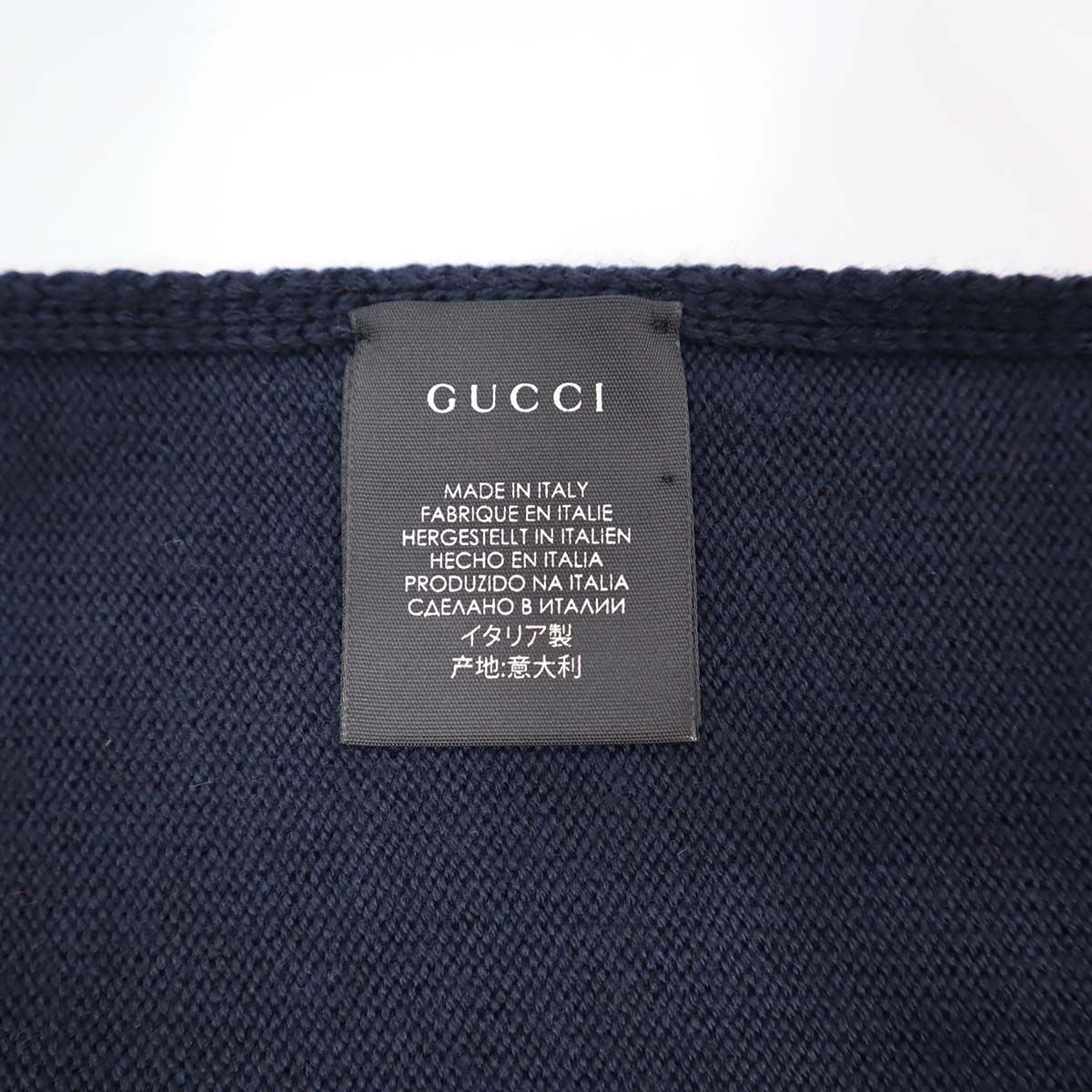 GUCCI ネイビー ニットマフラー GUCCI マフラー ネイビー レッド GGロゴ ウール ニット ライン