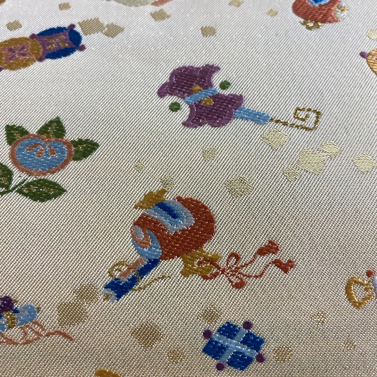 名古屋帯 名品 宝尽くし 金糸 箔 ベージュ 正絹