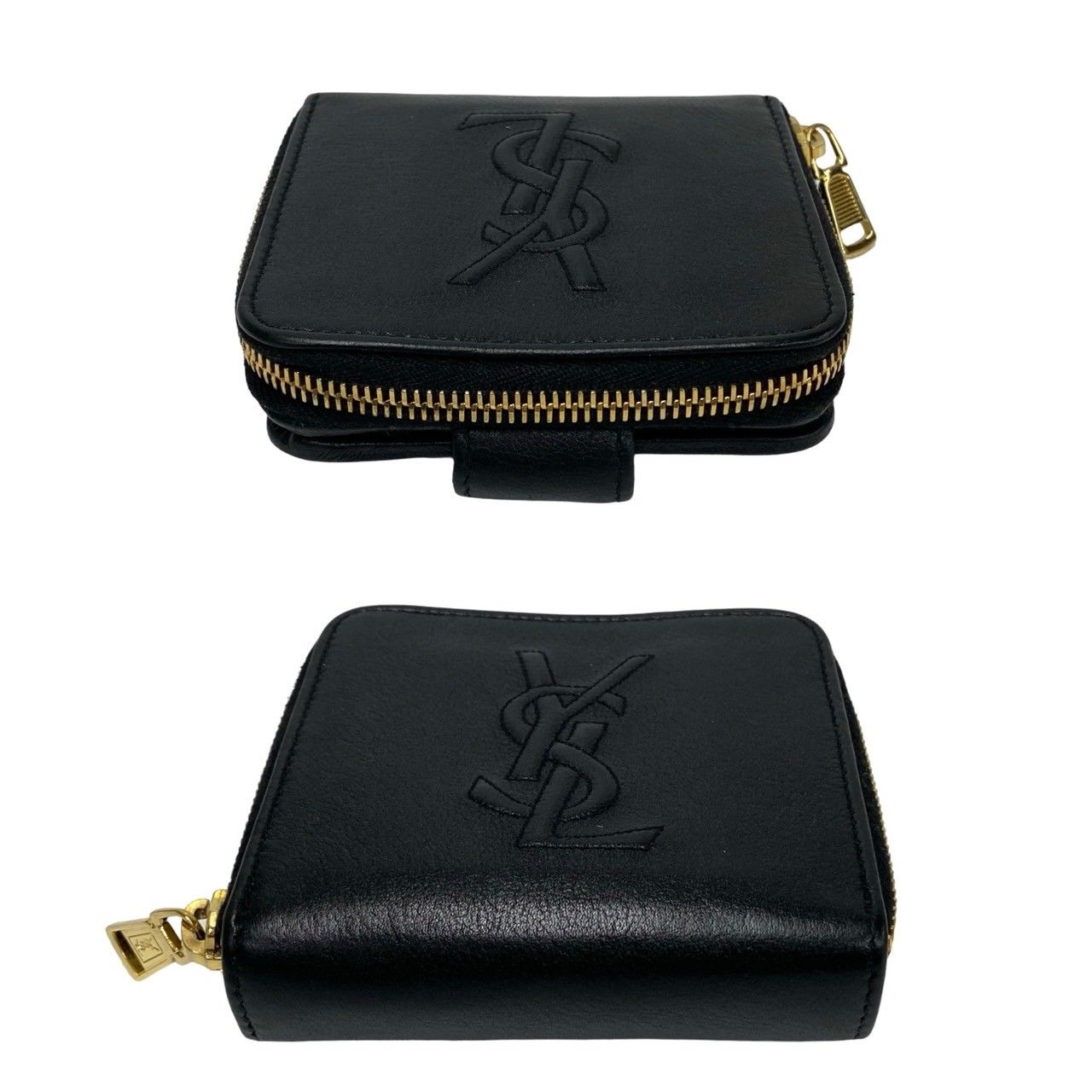 YSL 二つ折り財布 ブラック レザー ほぼ未使用 箱付 YVES SAINT LAURENT イヴサンローラン YSL ロゴ