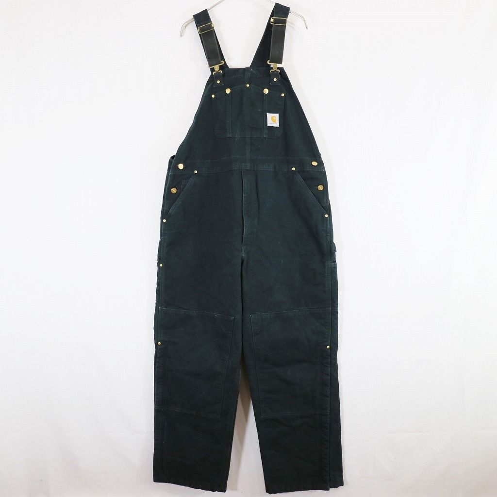 2000年代 メキシコ製 Carhartt DUCK BIB OVERALLS  ワーク  ストリート  ダブルニー ダック地  ブラック (メンズ 42×32)   N5697