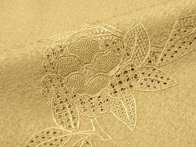 平和屋□極上 六通柄袋帯 スワトウ刺繍 相良刺繍 飾花文 金