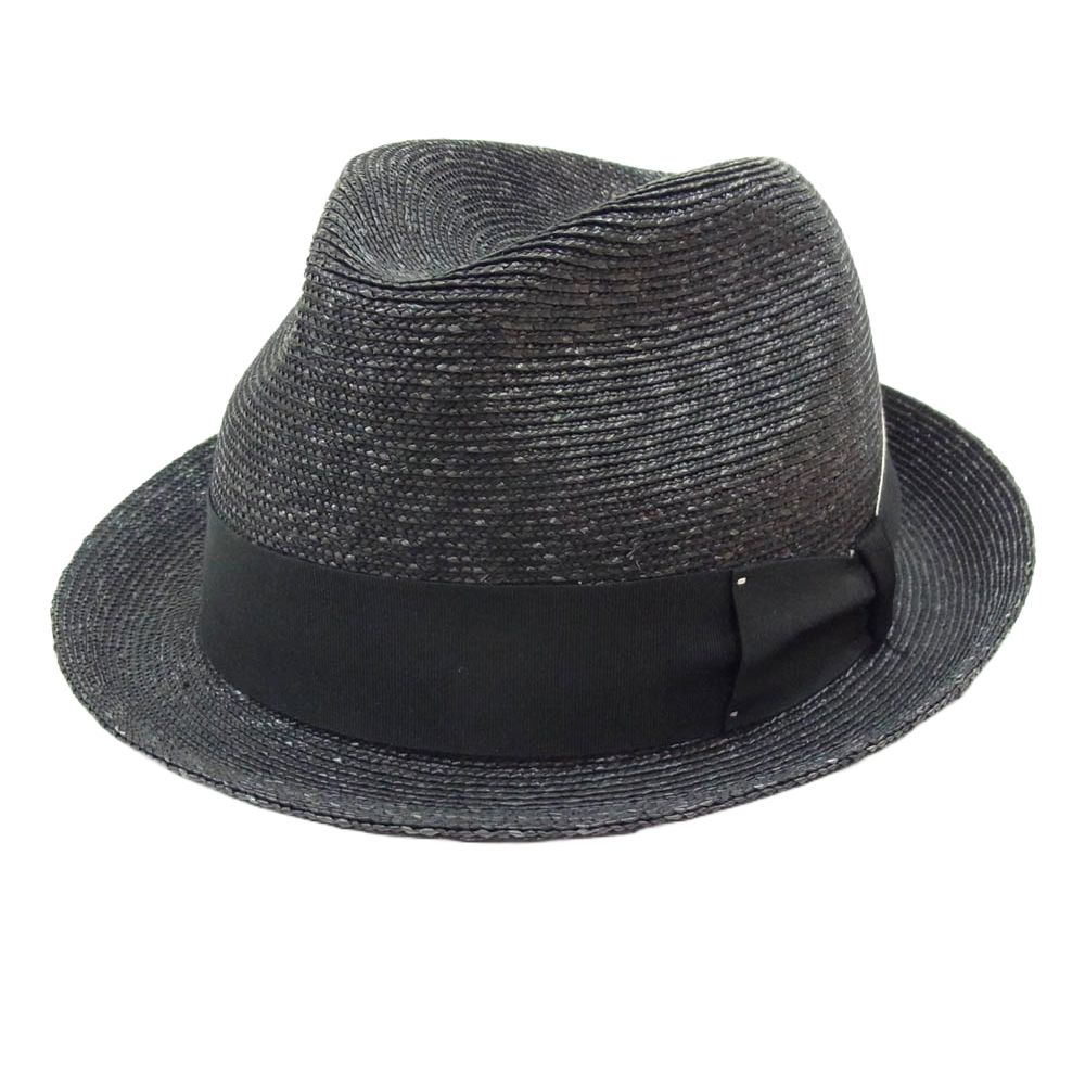 Borsalino ボルサリーノ イタリア製 ストロー リボン ハット ブラック系